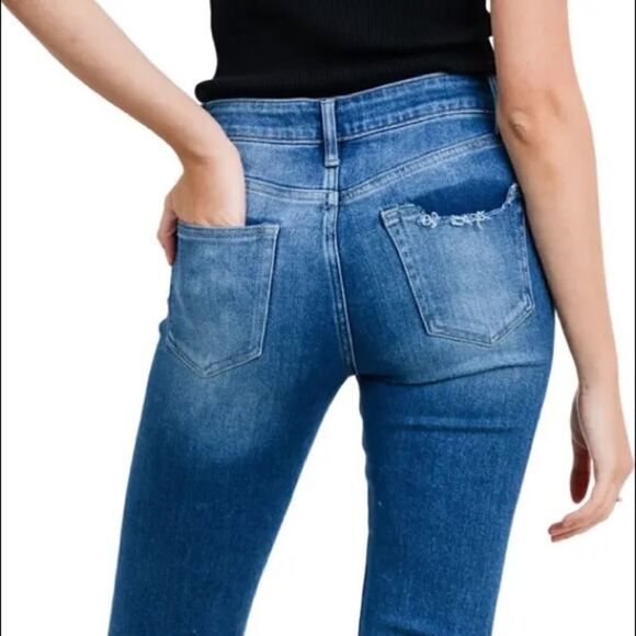 Letter to Juliette distressed hem skinny jeans cropped blue high rise - Picture 2 of 6